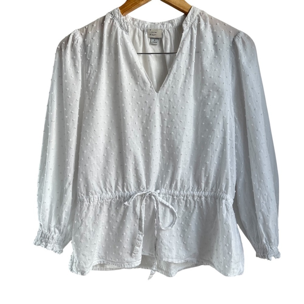 A New Day | White Textured Peplum Blouse